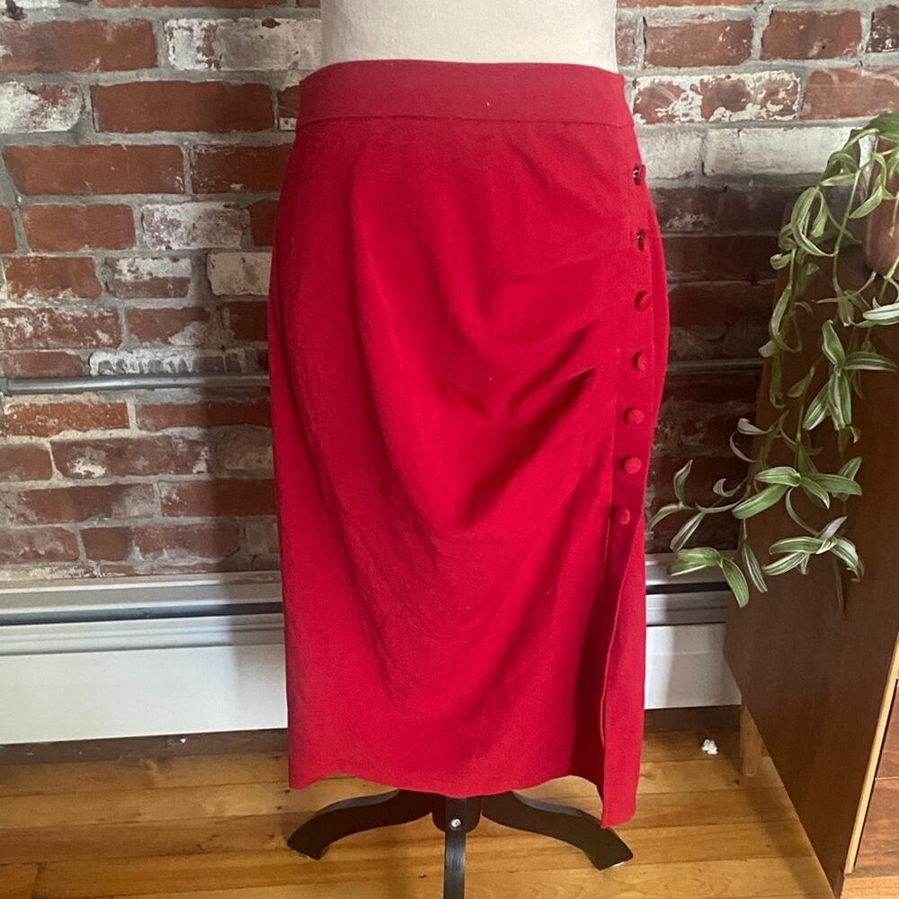 Celine Elegant Red Button-Detail Skirt size XL